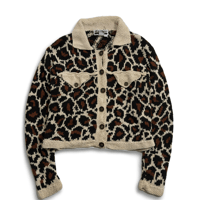【MICHAEL SEROY】Vintage Cropped Leopard Pattern Knit Jacket