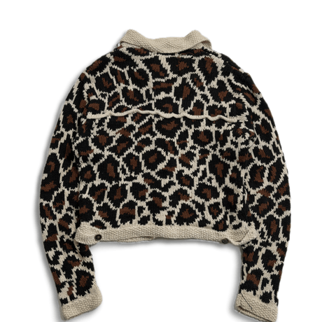 【MICHAEL SEROY】Vintage Cropped Leopard Pattern Knit Jacket