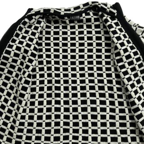 【LAZIVA / Made in Europe】Textured Grid Pattern Zip-Up Knit Jacket