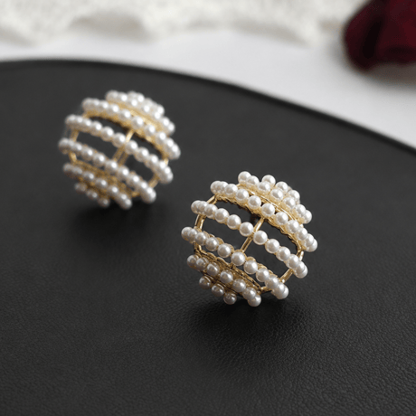 pearl gold circle earrings　SH1140
