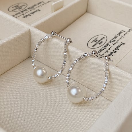 silver texture pearl drop earrings　SH1136