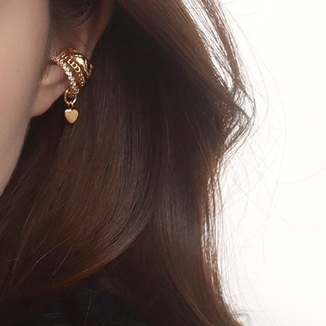 gold heart charm layered ear cuff　SH1138