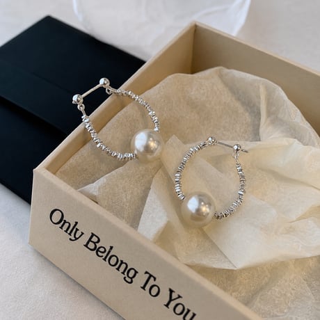 silver texture pearl drop earrings　SH1136