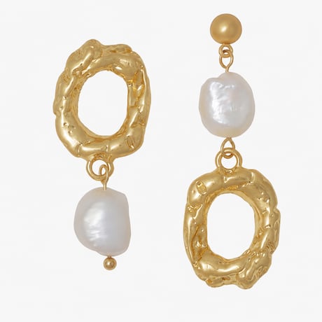 asymmetric pearl gold hoop earrings　SH1139