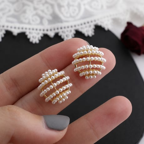 pearl gold circle earrings　SH1140