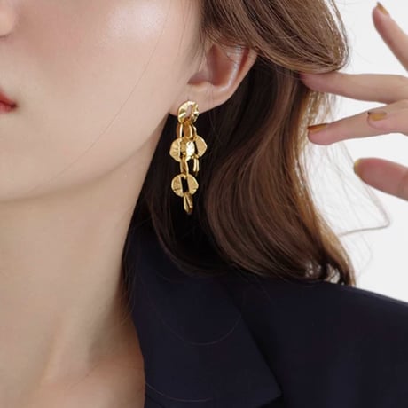 gold oval link long pierce　SH1163