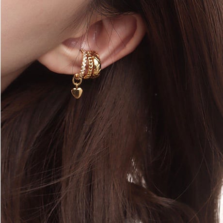 gold heart charm layered ear cuff　SH1138