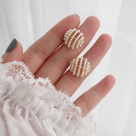 pearl gold circle earrings　SH1140
