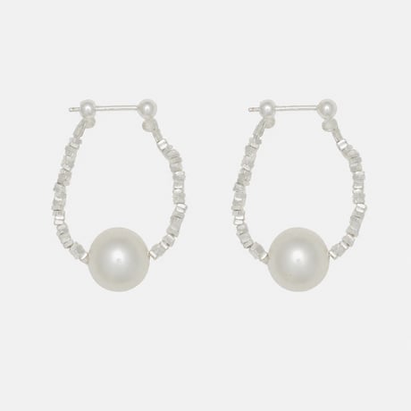 silver texture pearl drop earrings　SH1136