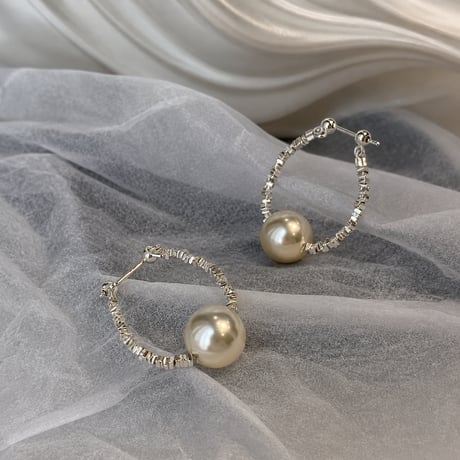 silver texture pearl drop earrings　SH1136