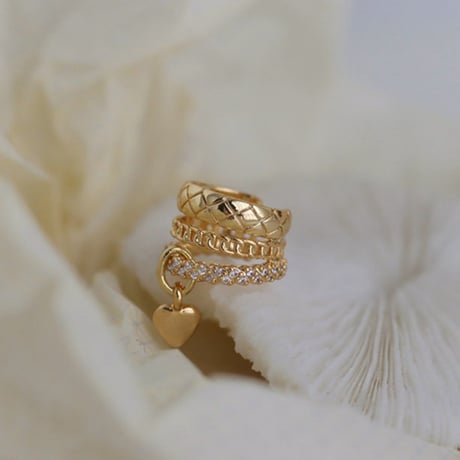gold heart charm layered ear cuff　SH1138