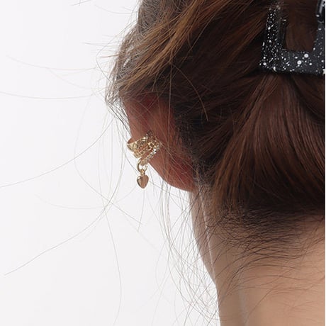 gold heart charm layered ear cuff　SH1138