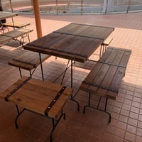 【 STEEL BELT 】テーブルフルセット （テーブル×１/ ベンチ大×２/ ベンチ小×2）
