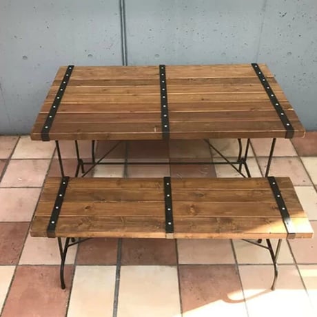 【 STEEL BELT 】 テーブルセット （テーブル×１/ ベンチ大×２）