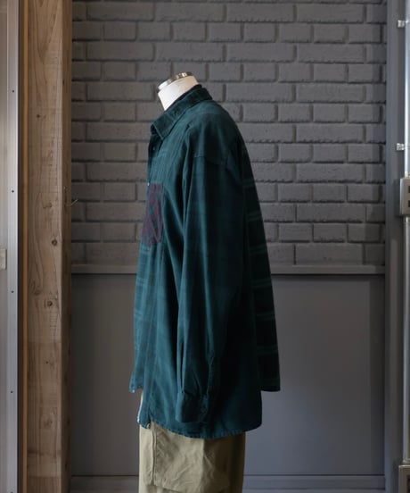 〈REBUILD by NEEDLES〉Flannel Shirt -> 7 Cuts Wide Shirt / Over Dye Green