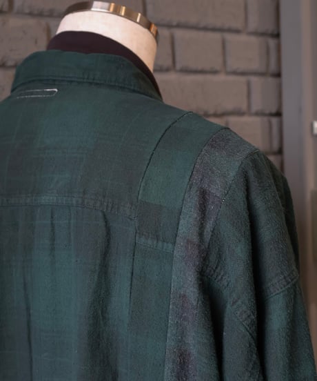 〈REBUILD by NEEDLES〉Flannel Shirt -> 7 Cuts Wide Shirt / Over Dye Green