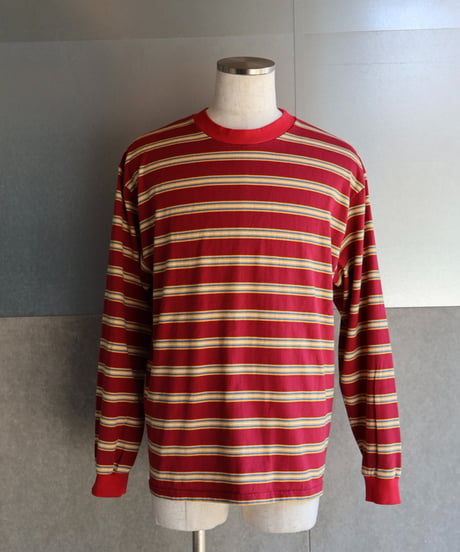 〈WALLA WALLA SPORT〉L/S Stripe Tee / Burgundy x Mustard