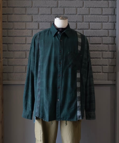 〈REBUILD by NEEDLES〉Flannel Shirt -> 7 Cuts Wide Shirt / Over Dye Green
