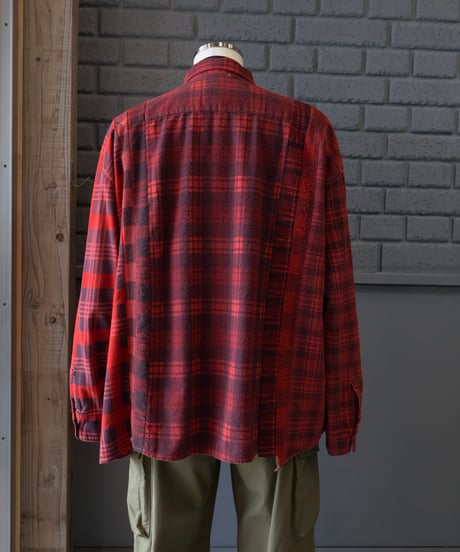 〈REBUILD by NEEDLES〉Flannel Shirt -> 7 Cuts Wide Shirt / Over Dye Red