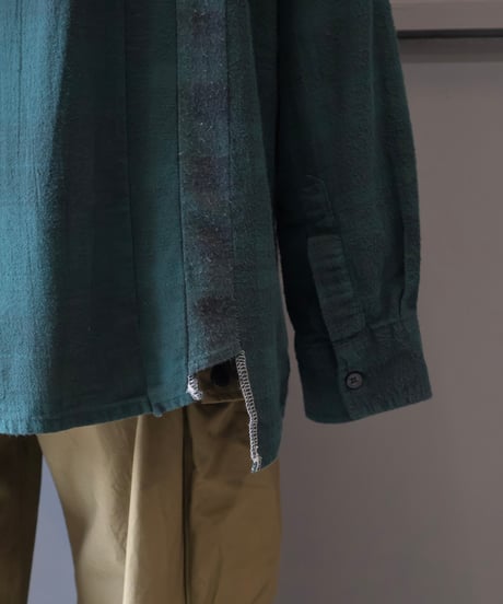 〈REBUILD by NEEDLES〉Flannel Shirt -> 7 Cuts Wide Shirt / Over Dye Green