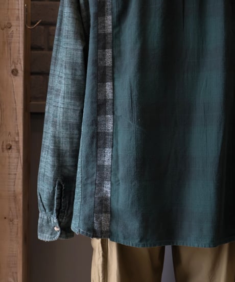 〈REBUILD by NEEDLES〉Flannel Shirt -> 7 Cuts Wide Shirt / Over Dye Green