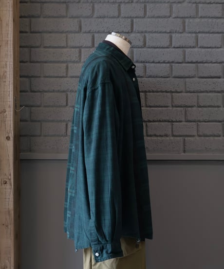 〈REBUILD by NEEDLES〉Flannel Shirt -> 7 Cuts Wide Shirt / Over Dye Green