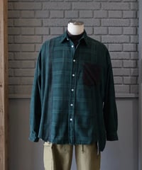〈REBUILD by NEEDLES〉Flannel Shirt -> 7 Cuts Wide Shirt / Over Dye Green