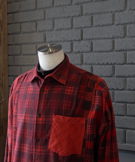 〈REBUILD by NEEDLES〉Flannel Shirt -> 7 Cuts Wide Shirt / Over Dye Red