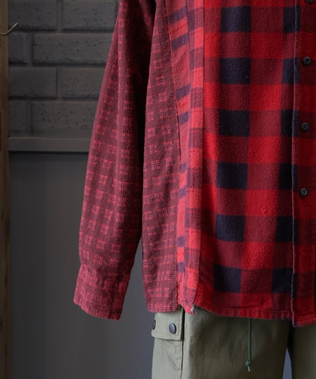 〈REBUILD by NEEDLES〉Flannel Shirt -> 7 Cuts Wide Shirt / Over Dye Red