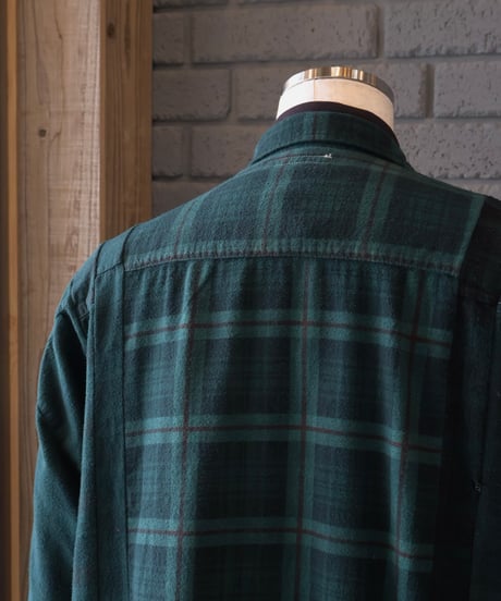 〈REBUILD by NEEDLES〉Flannel Shirt -> 7 Cuts Wide Shirt / Over Dye Green