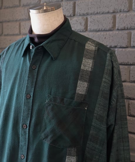 〈REBUILD by NEEDLES〉Flannel Shirt -> 7 Cuts Wide Shirt / Over Dye Green