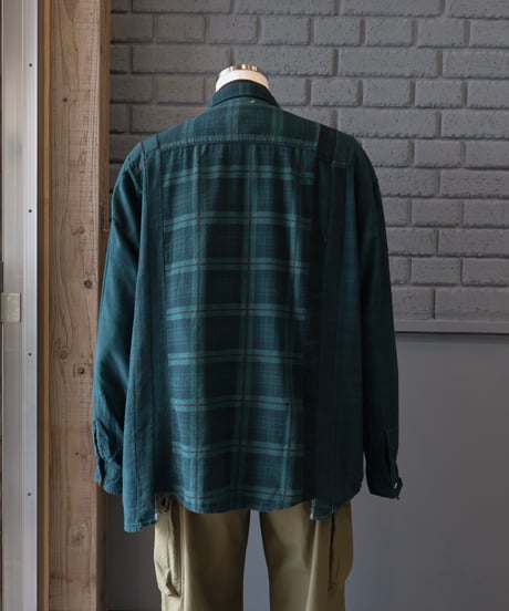 〈REBUILD by NEEDLES〉Flannel Shirt -> 7 Cuts Wide Shirt / Over Dye Green