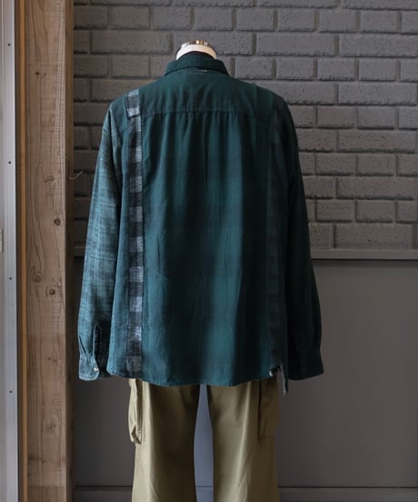 〈REBUILD by NEEDLES〉Flannel Shirt -> 7 Cuts Wide Shirt / Over Dye Green