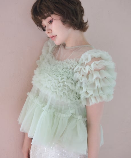 トップス sovisoon sherbet tulle frill blouse mint sovisoon.official STORE