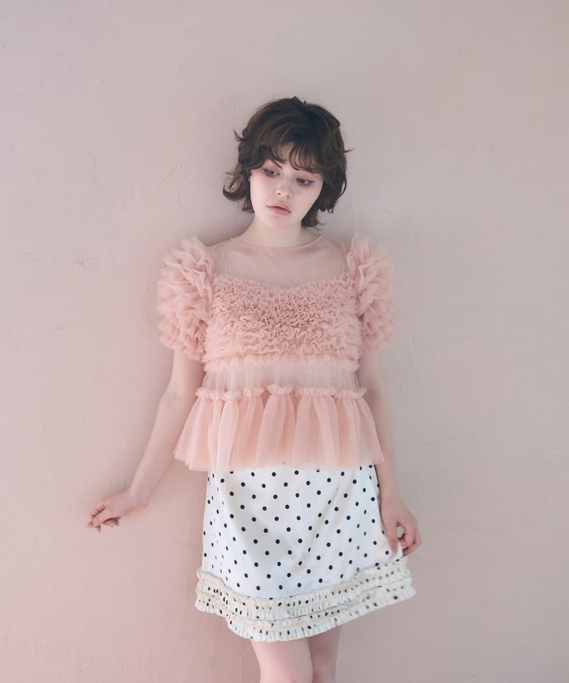 sherbet tulle frill blouse(pink) | sovisoon.off