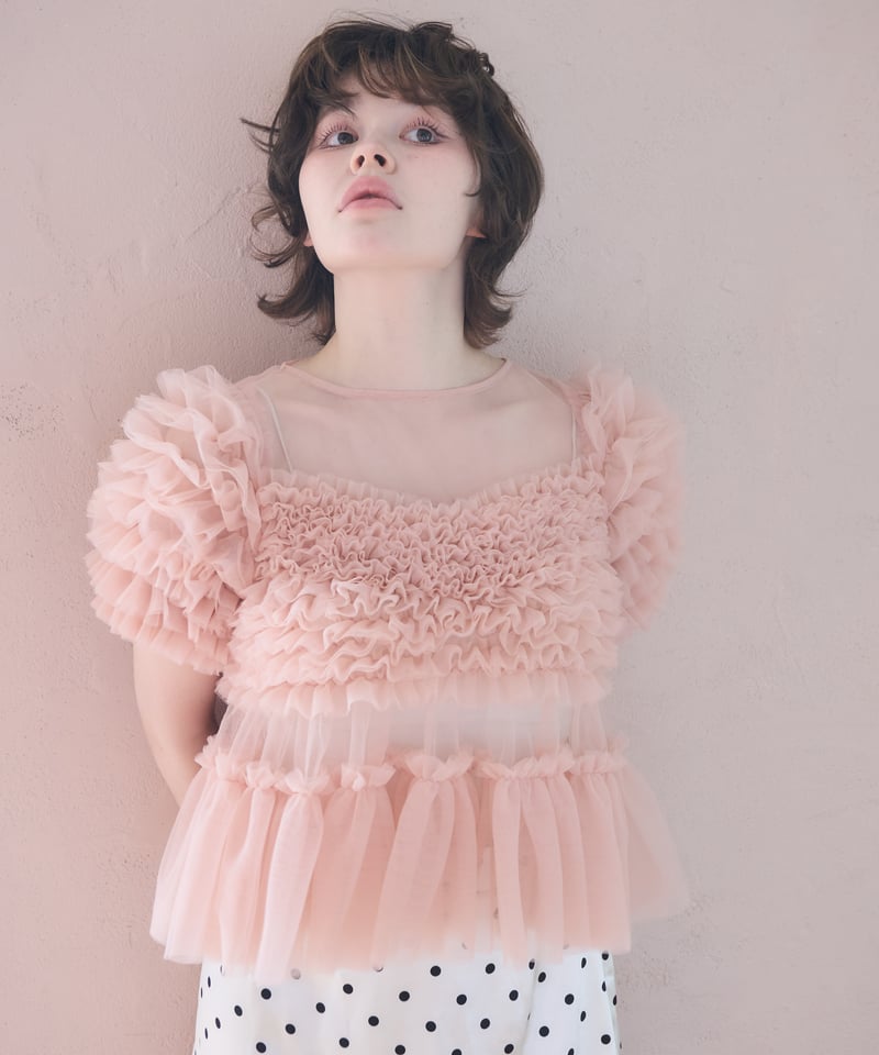 トップス sovisoon sherbet tulle frill blouse sherbet tulle frill blouse(pink) | sovisoon.off