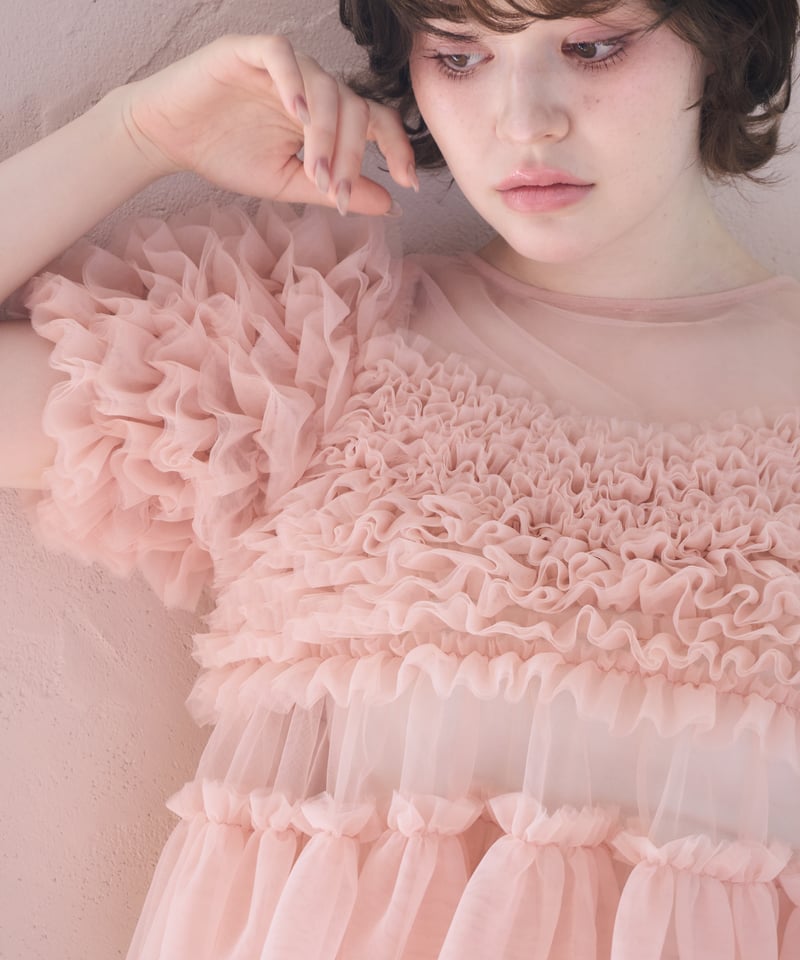 sherbet tulle frill blouse(pink) | sovisoon.off