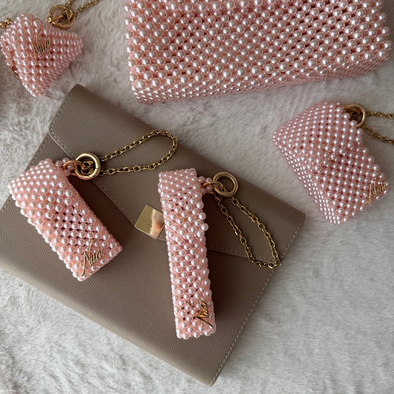 handmade♡がま口♡パール♡コーラルピンク がま口チャーム（ピンクパール） | NIIA