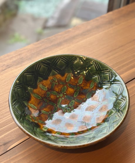岡本芳久 刻文浅鉢 緑釉 3