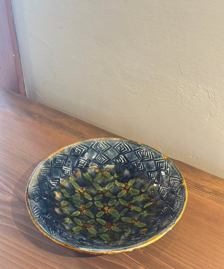 岡本芳久 刻文浅鉢 藍釉 3