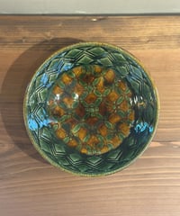 岡本芳久 刻文浅鉢 緑釉 2