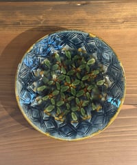 岡本芳久 刻文浅鉢 藍釉 2