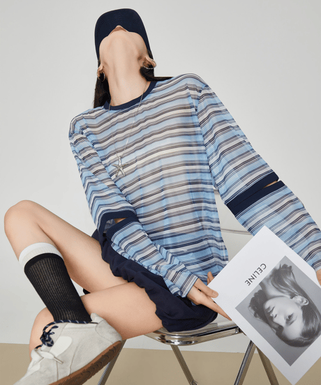 Striped Sheer Cutout Long Sleeve Top