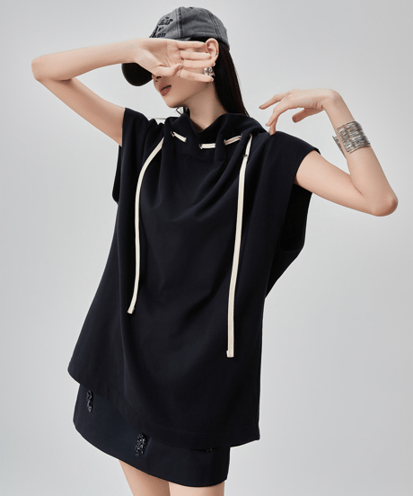 High Neck Hooded Sleeveless Oversized Top