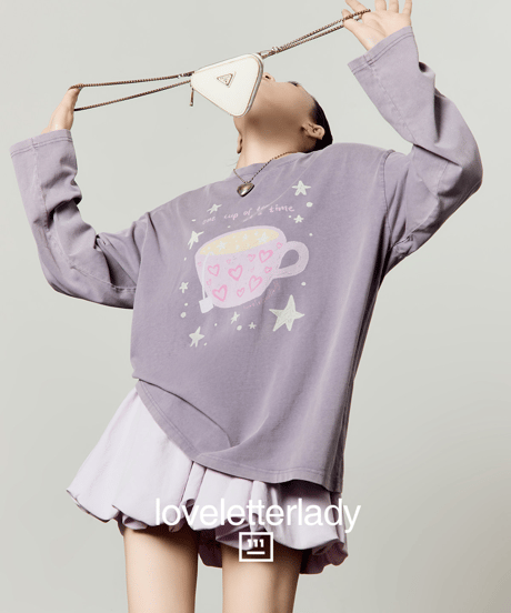 Tea Graphic Vintage Oversized Long Sleeve T-Shirt