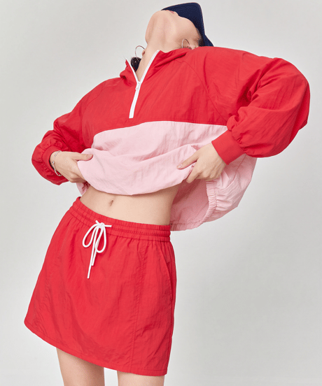 Color Block Half-Zip Anorak & Mini Skirt Set
