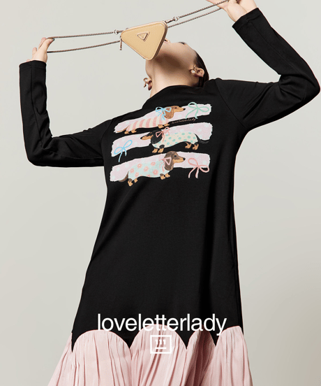 Dachshund Print Layered Long Sleeve Dress