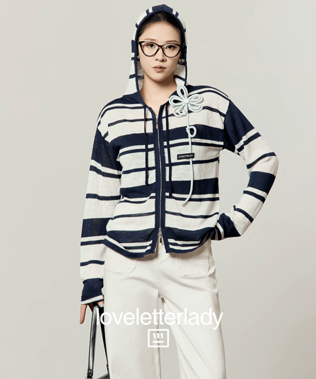 Flower Motif Striped Zip Hoodie