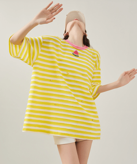 Watermelon Embroidery Border Loose T-Shirt