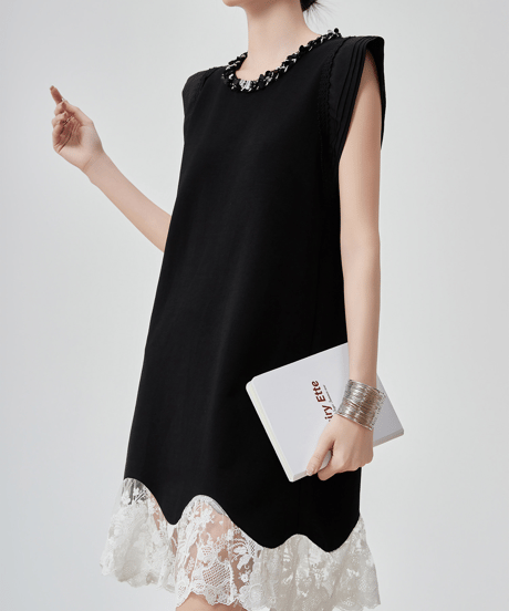 Lace Trim Scallop Hem Sleeveless Mini Dress